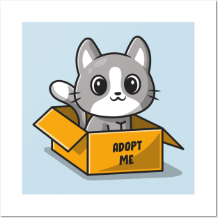 Cute Cat In Box Cartoon Posters and Art